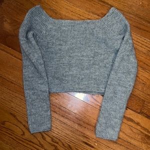 Olivia culpo off the shoulder grey crop sweater